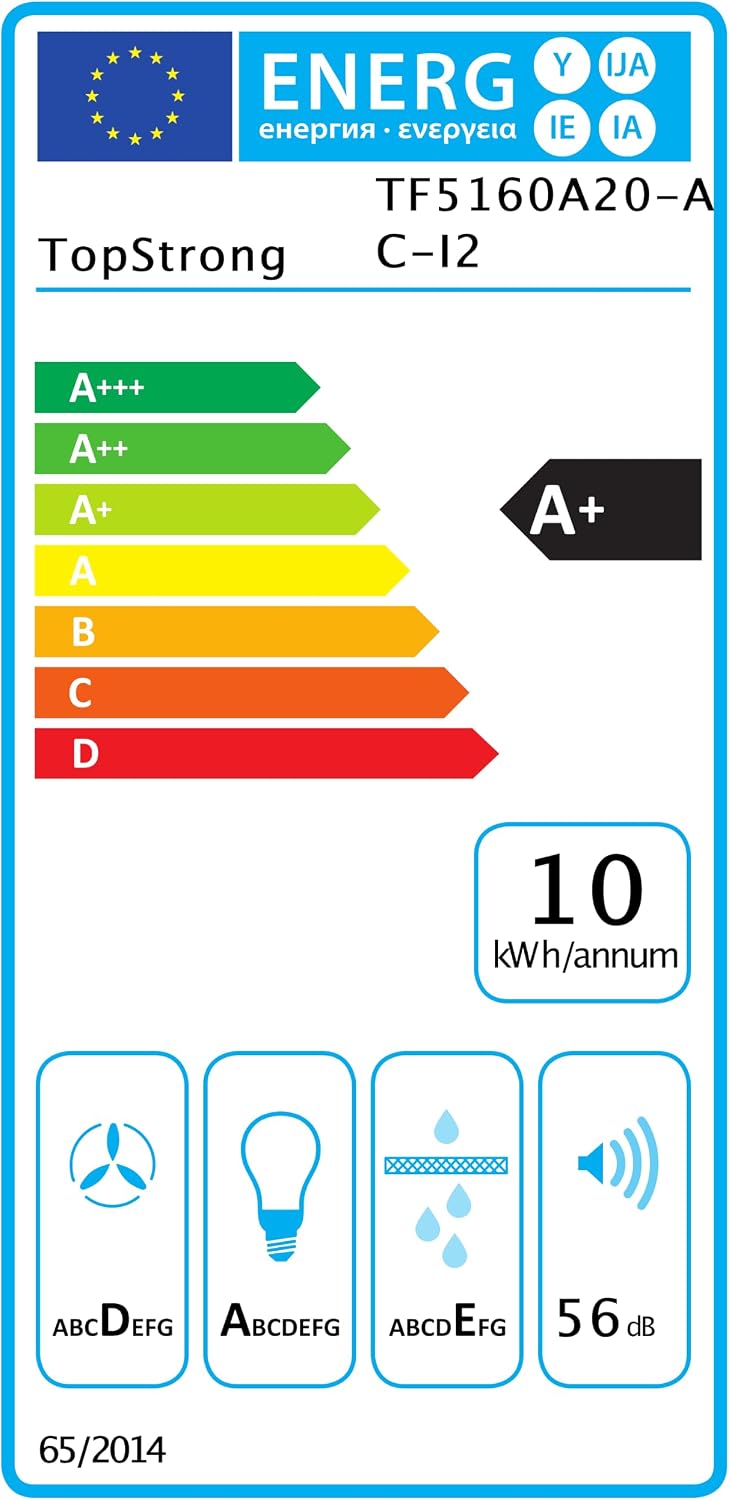 Hotte Aspirante 60 cm Encastrable, 250 m³/h Hotte de Cuisine Slim, 3 Vitesses, Classe A+, LED, Inox 430, Recyclage & Évacuation