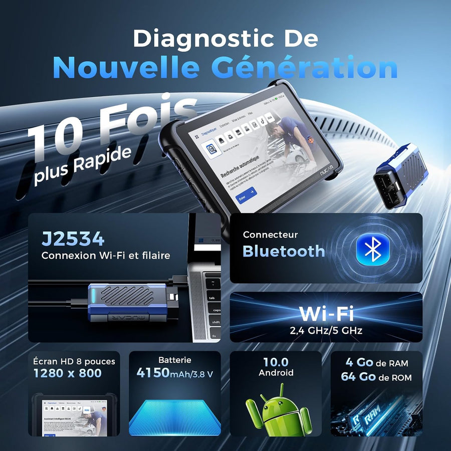 Mucar 892BT Pro Valise Diagnostic Auto avec Cartographie Topologique, AI Version Professionnelle 892BT, Assisté par IA, J2534 Protocole, 4000+ Tests Actifs, Codage ECU, 35+ services, Gratuit à Vie
