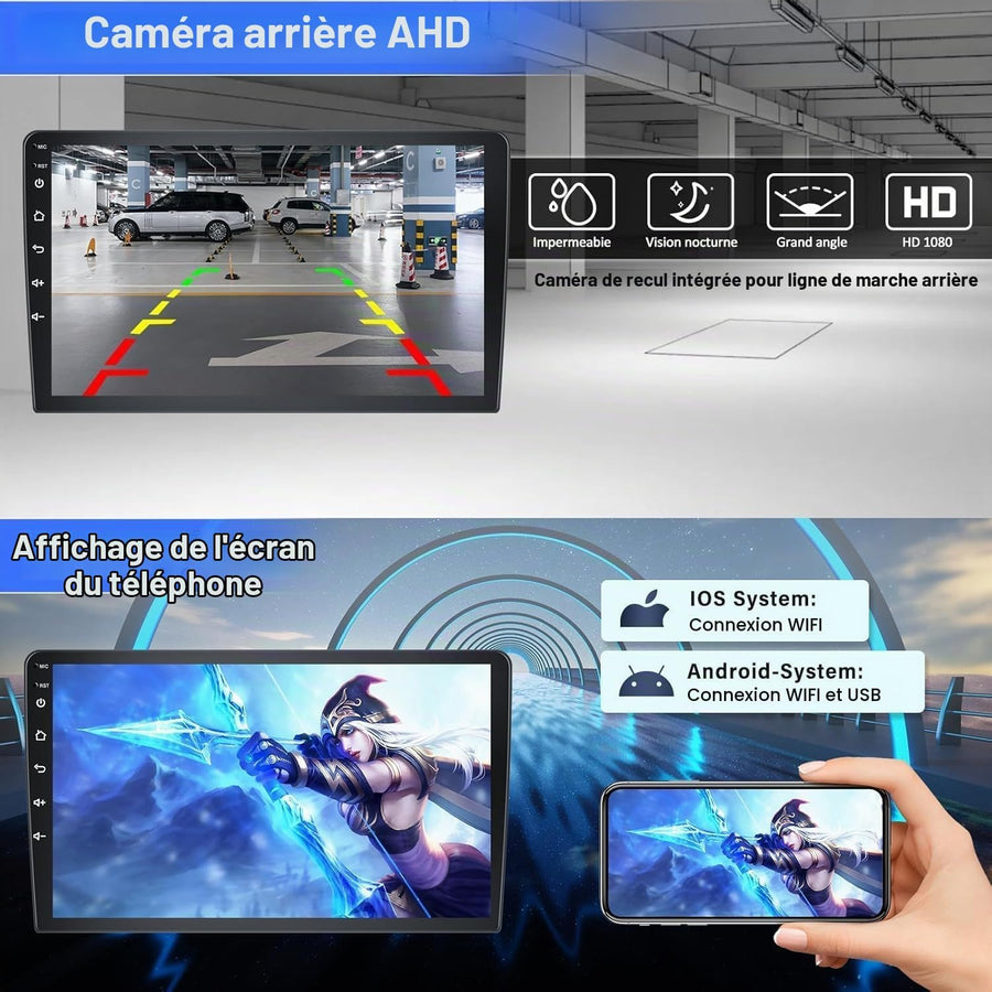 Autoradio Android 2+64G avec Écran pour VW Passat B6 B7 2005-2014 CarPlay Sans Fil Android Auto, 2Go+64Go, 9" IPS Tactile, GPS Navigation, Écran Partagé, CANBUS, Caméra AHD Incluse