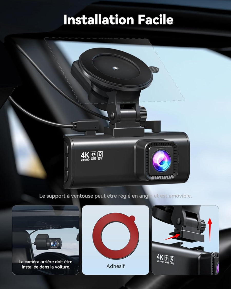 Caméra de tableau de bord de voiture avant et arrière 4K/2,5K avec STARVIS 2, écran IPS 3,18", WiFi 5,8 GHz, GPS, grand angle WDR 170°, sans carte SD, prend en charge 512 Go max (F7NP-N)