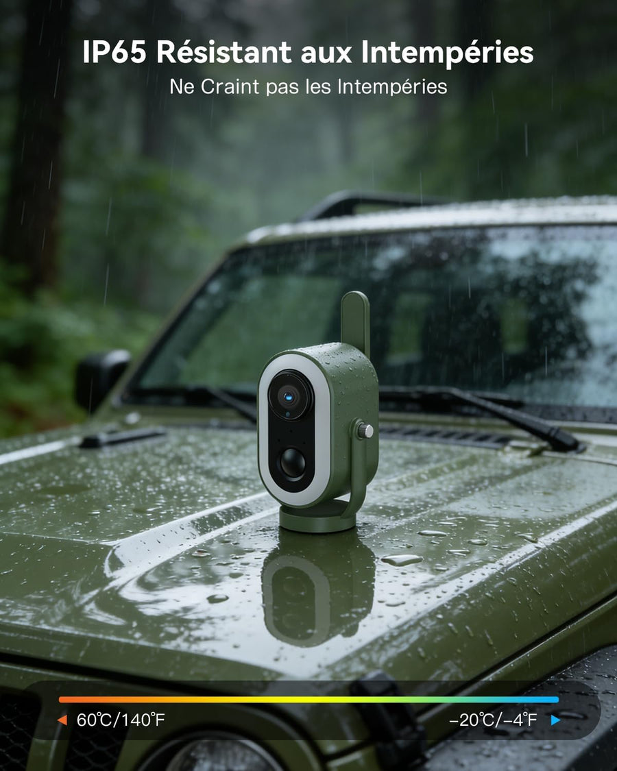 Caméra Surveillance 4G LTE Magnétique avec Carte SIM 2K HD 6,000mAh Batterie PIR Détection Humaine