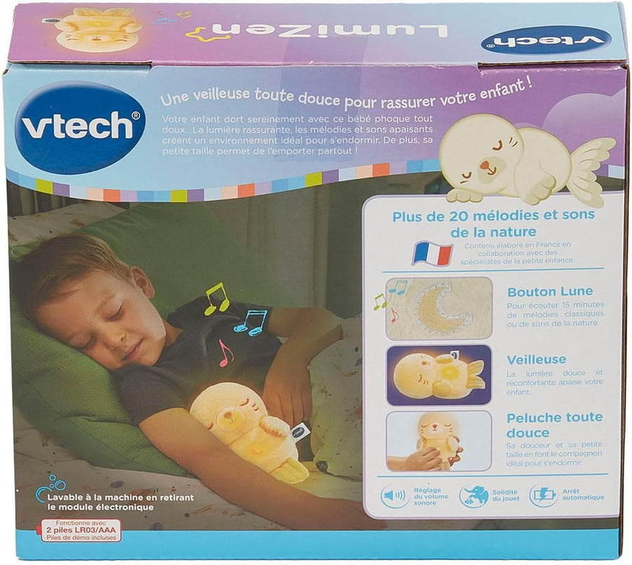 VTech - LumiZen Beige - Petite Peluche Phoque, Doudou Veilleuse Musicale Bébé - Veilleuse Nomade Enfant, Peluche Apaisante et Lumineuse - Cadeau Bébé Naissance et Cadeau Enfant - Contenu en Français