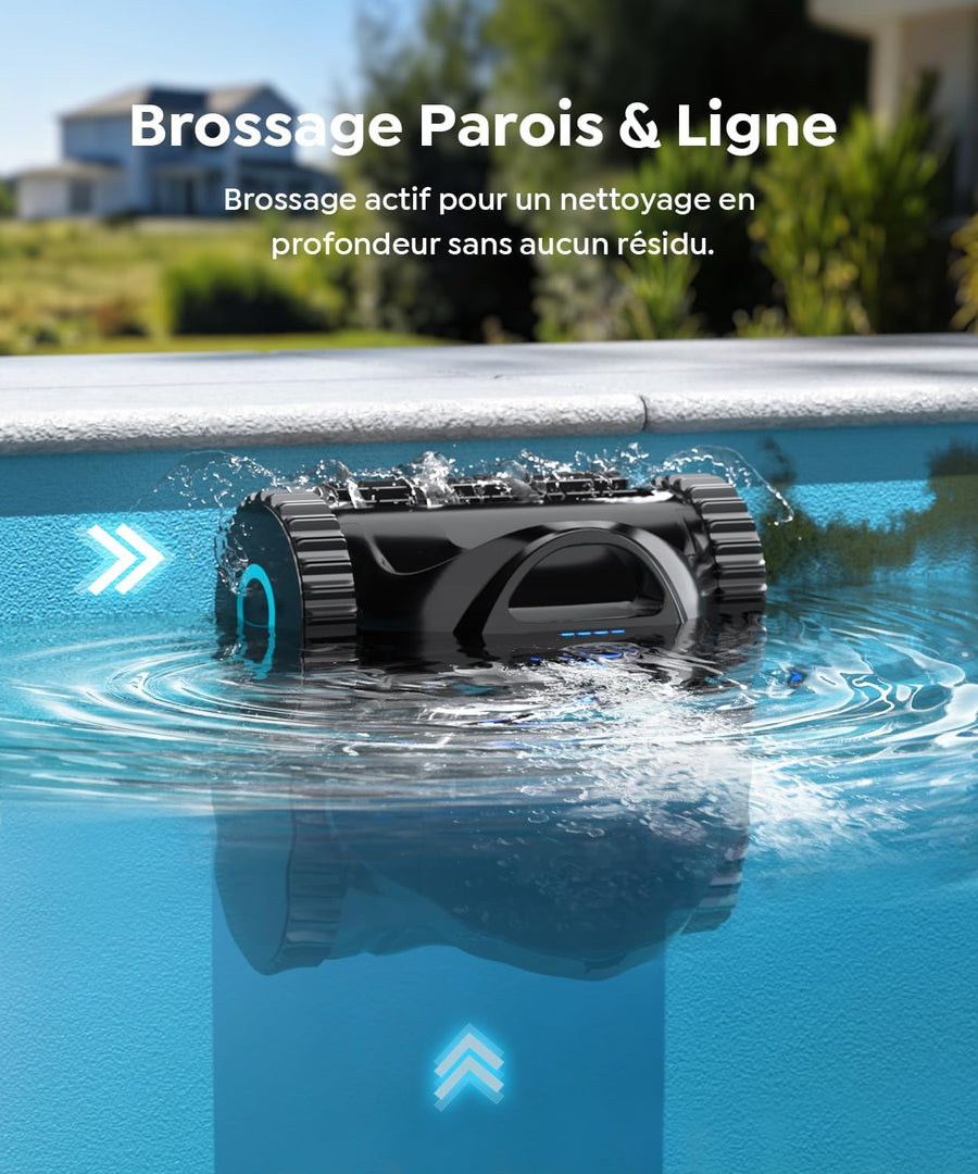 Robot de Piscine Fond et Parois, Ligne d'eau, Double Filtre, Robot Piscine sans Fil, 7 Modes de Nettoyage, 180 Min d'Autonomie, Puissant Aspirateur pour Piscines jusqu'à 150 m² VERT ou BLEU