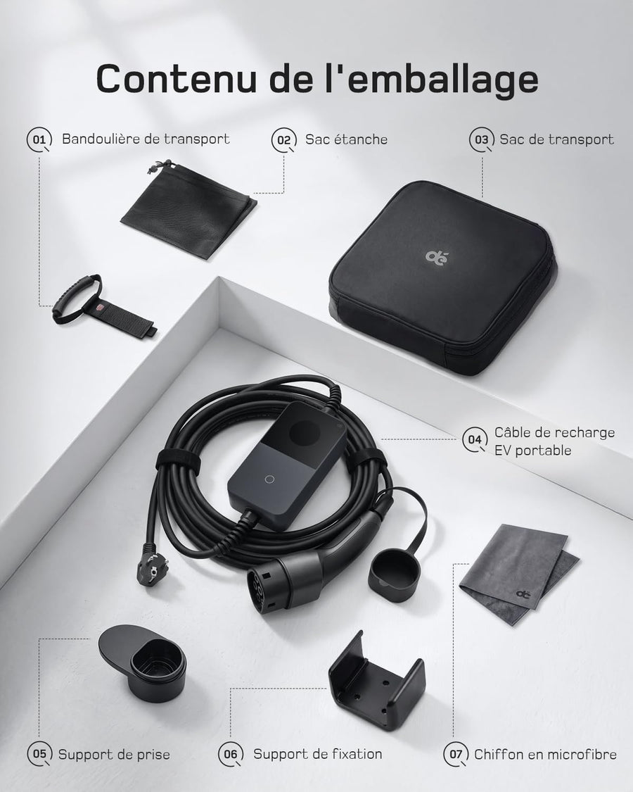 Chargeur Voiture 3.7kW Electrique avec App, 6m Recharge Type 2 6-16A | Chargeur EV Réglable avec Programmation App & écran LCD, Câble 7,5m au total, Compatible Véhicules Type 2 EV&PHEV