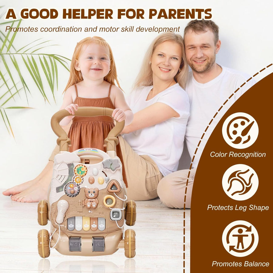 Trotteur Bebe Enfants,Jouet 3 En 1 Pousser pour Bébé avec Musique,Trotteur Marche Détachable avec Vitesse Réglable et Table Activité d'éveil,Chariot de Marche