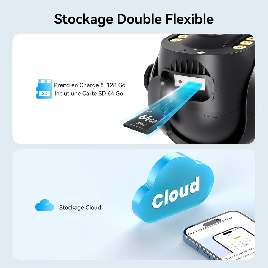 Caméra de Surveillance 4K - PTZ 360° Extérieure Étanche avec Zoom 5X, Caméra Solaire 4G/5G LTE pour Sécurité Domestique, Inclus Carte SIM 300Mo et Carte SD 64Go (8MP)
