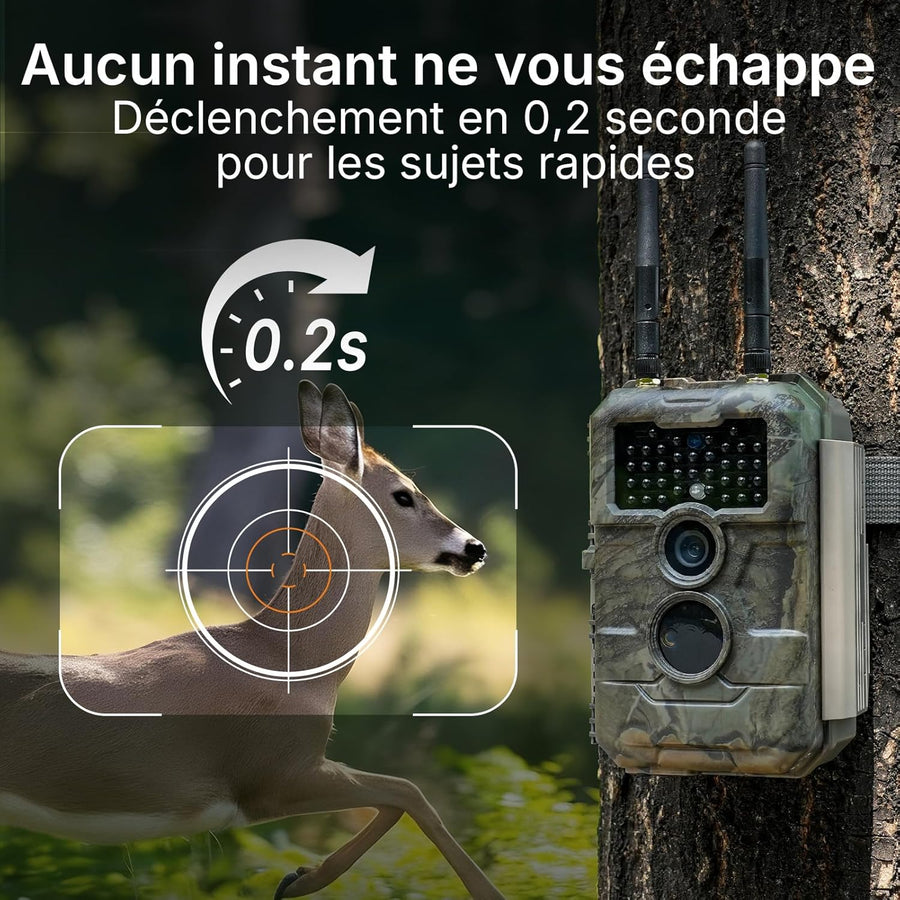 GardePro E6 2.0 Pro 4K Camera de Chasse WiFi, Batterie de 7800 mAh, Portée WiFi de 50 mètres, 64MP Caméra de Chasse Connectée Telephone, Camera Vision Nocturne Animaux Exterieur