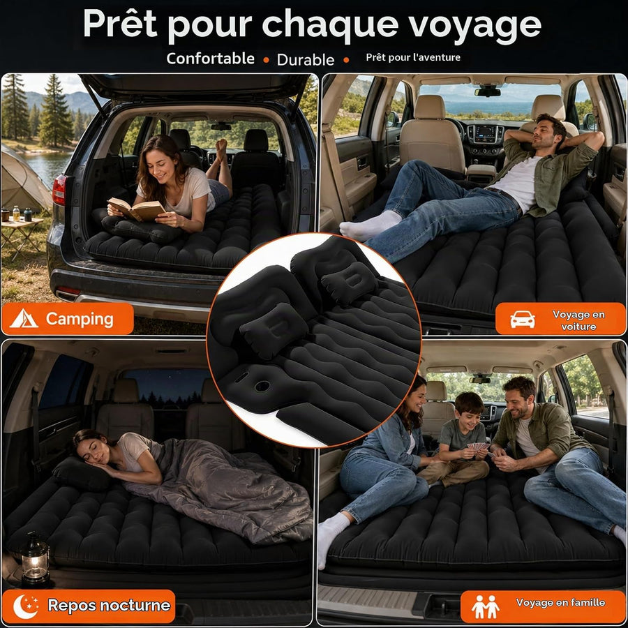 Matelas Gonflable Voiture, 1.75 * 1.35M Lit Gonflable pour Siège Arrière, Pompe et Oreiller, Matelas de Voiture SUV, Tissu Molletonné Épais, pour Voyage Camping Activités de Plein Air