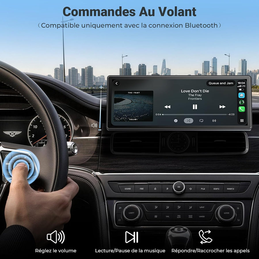 Écran CarPlay sans Fil 10,26" pour Voiture, CarPlay & Android Auto Compatible Avec les Commandes au Volant, Mirror Link et AirPlay,Bluetooth, l'Égaliseur, la Commande Vocale,l'Entrée AUX/FM