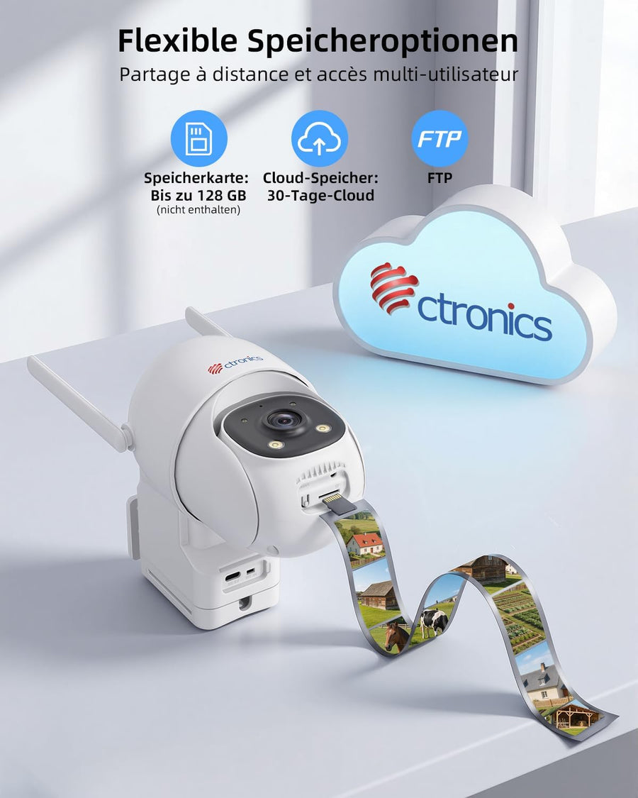 Caméra de Surveillance Suivi Auto 30m, 24/7 AOV Solaire 4G | 8W Panneau Solaire,13500mAh Batterie,Carte SIM incluse,Vision Nocturne ,Détection Humaine–tout sans WiFi,PTZ, IP66