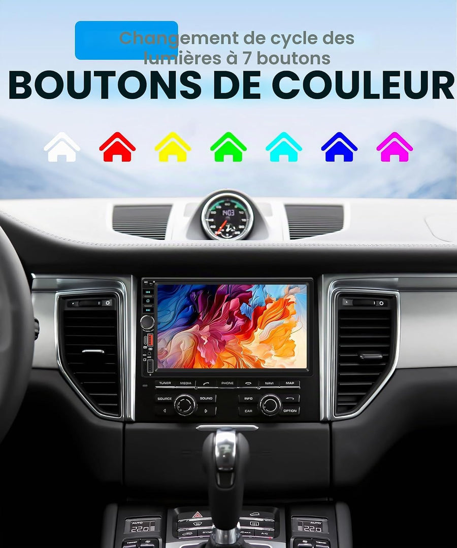 Carplay Autoradio 2 Din avec You-Tube Android Auto, 7 Pouces Écran Tactile Autoradio Double Din avec iOS/Android Mirror Link Bluetooth FM Radio USB/EQ/AUX Commande au Volant Caméra de Recul