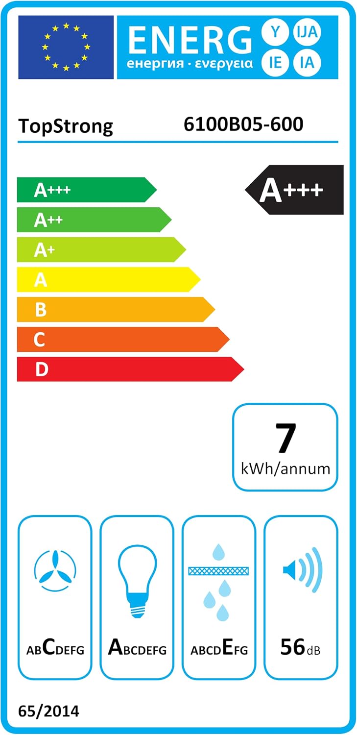 Hotte Aspirante 60cm, 400m³/h, A+++, Sans Balais, Évac/Recycl 3 vitesses mécaniques, Éclairage LED, noir mat/verre, filtre alu 3 couches, kit montage + tuyau alu 1,5 m inclus