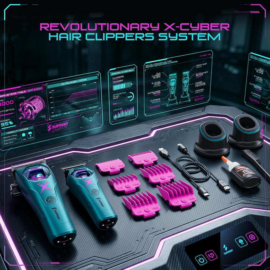 Tondeuse à Cheveux Homme Professionnelle avec Moteur Rotor Externe 8000RPM Kit Tondeuse Barbier et Finition Sans Fil, Lame DLC, Zéro écart, Protections Magnétiques