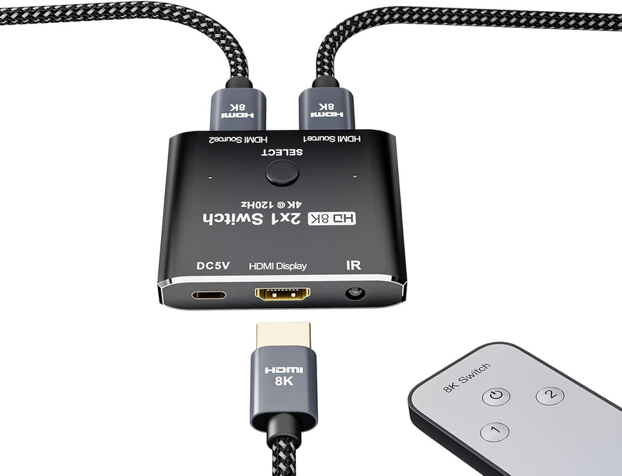 HDMI 2.1 8K interrupteur directionnel 2 in 1 out avec télécommande 8K@60Hz 4K@120Hz Convertisseur haute vitesse 48gbps