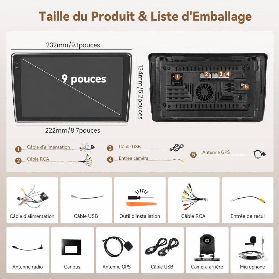 Autoradio 4+128GB Android 15 pour Citroen Berlingo 2008-2017/ Peugeot Partner 2008-2019, Écran Incell 9 Pouces HD, CarPlay sans Fil & Android Auto, GPS, Caméra de Recul et Micro Offerts