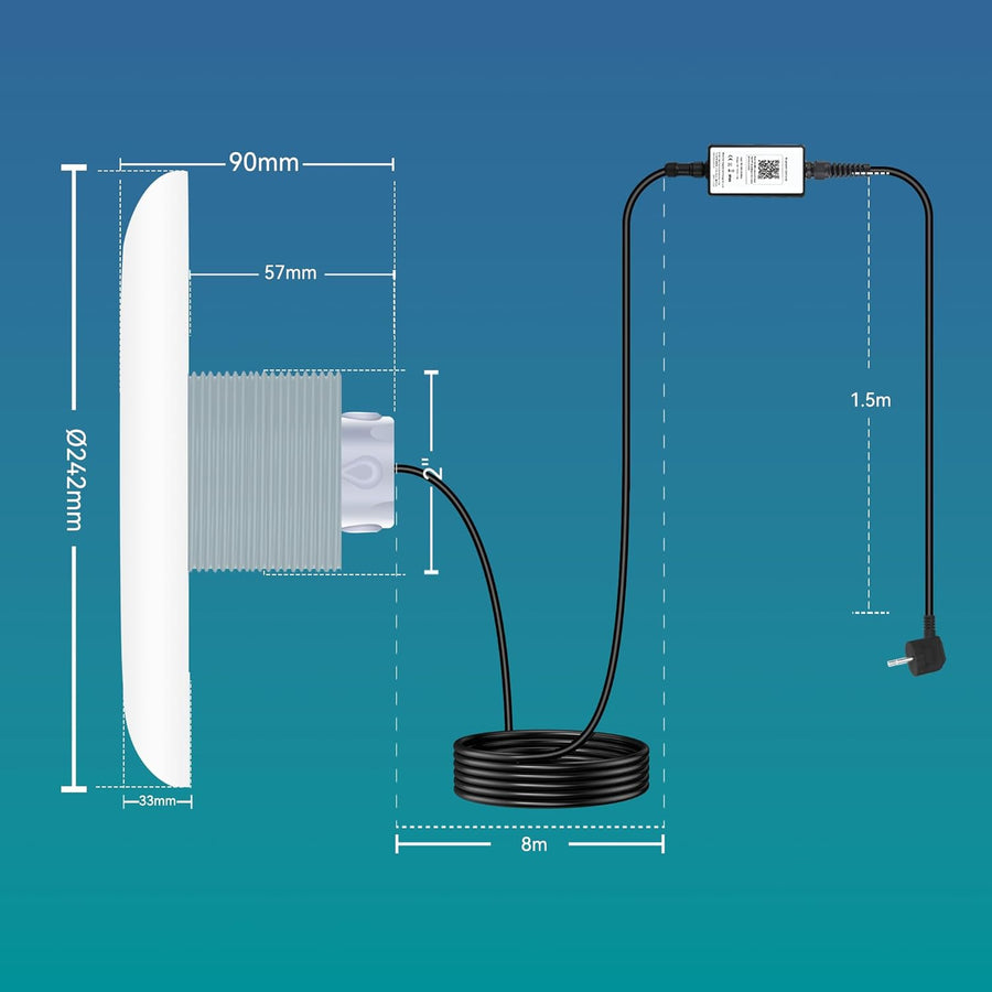 Projecteur Piscine LED 25W avec Filetage 2", 12V RGB Spot pour Piscines Hors-Sol Acier, Contrôle APP et Dimmable, Étanche IP68 Eclairage Lampe Remplie Résine pour Piscines avec Câble 9,5 m
