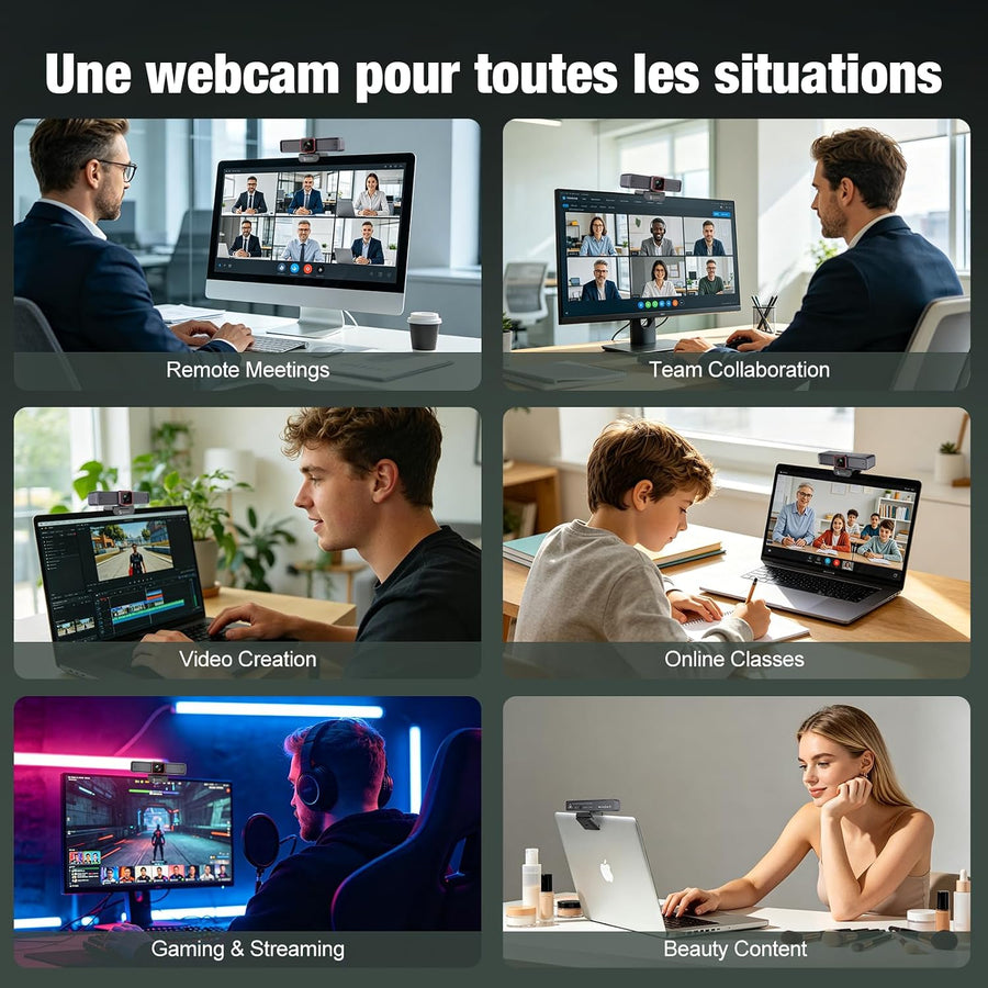 Webcam 4K avec 1/1.5" Sensor, 1080P@60FPS USB Web Camera pour PC | Autofocus PDAF, Cache vie privée, USB3.0 & 2 micros, Idéale pour les réunions vidéo, le Streaming