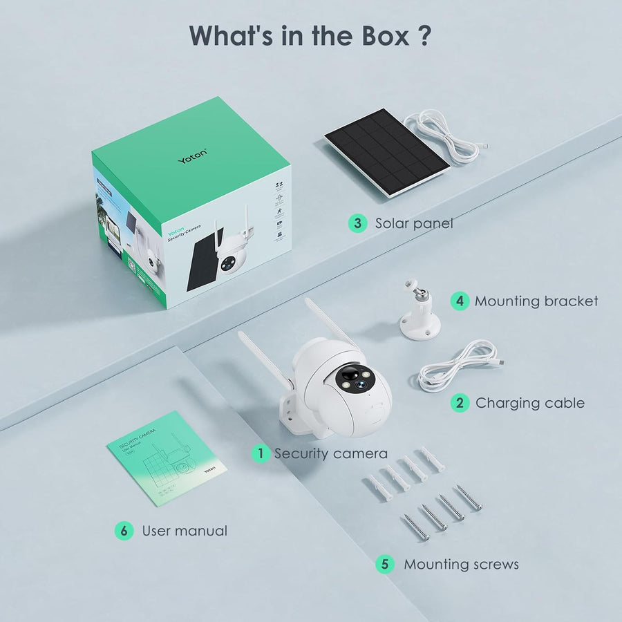 Caméras de sécurité solaires d'extérieur sans fil, caméra PTZ WiFi à 360° avec panneau solaire, vision nocturne couleur HD 1080p, détection humaine AI, audio bidirectionnel, étanchéité IP66