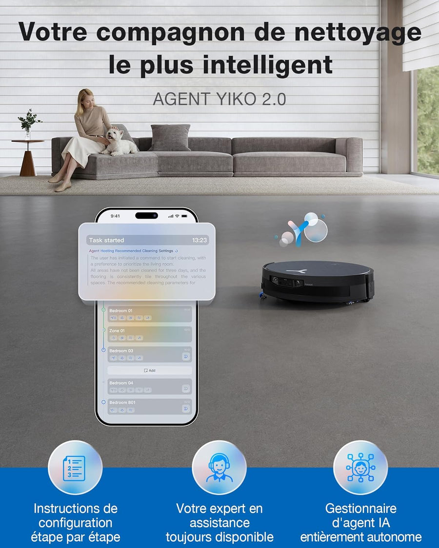 ECOVACS X12 OmniCyclone Care Complete Aspirateur Robot, Blast, 22000 Pa, pré-Dissolution des Taches FocusJet, PowerBoost, OZMO Roller 3.0, Rouleau Extensible, vidage Automatique PureCyclone 2.0