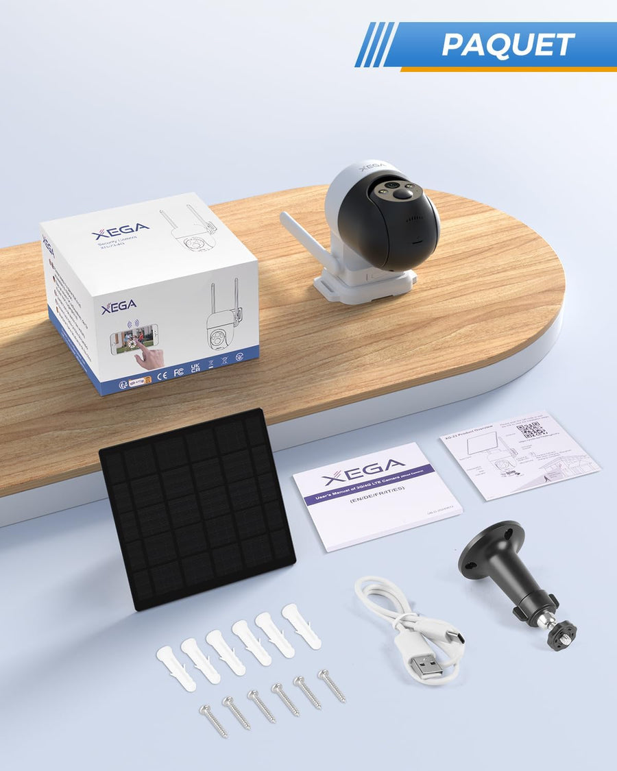 Caméra Solaire Extérieure 4G avec Carte SIM sans WiFi Autonome 2K, Batterie Intégrée, Détection de Mouvement Personnalisée, Projecteur & Sirène, Alerte APP Instantanée, Abonnement Requis