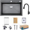 Évier Multifonction Inox Évier 1 Bac Grand Evier de Cuisine 68×48 cm Lavabo Cuisine avec Robinet Coulissant Résistant aux Rayures Vidange Rapide Avec Accessoires et Kit de tri des Déchets