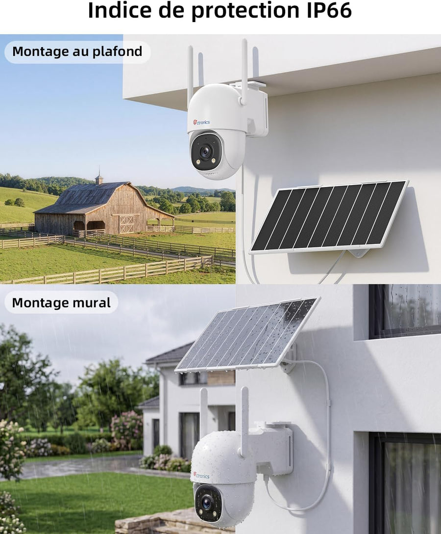 Caméra de Surveillance Suivi Auto 30m, 24/7 AOV Solaire 4G | 8W Panneau Solaire,13500mAh Batterie,Carte SIM incluse,Vision Nocturne ,Détection Humaine–tout sans WiFi,PTZ, IP66