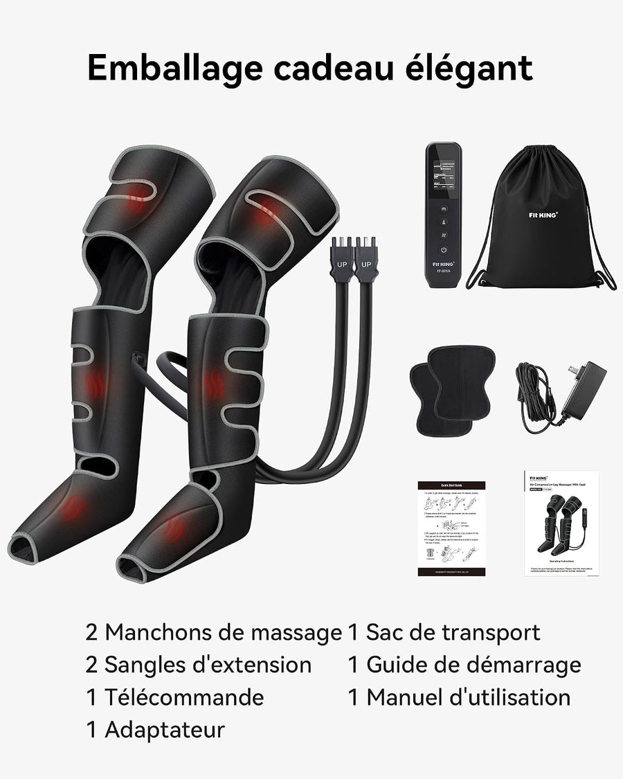 Masseur de jambes pour pieds, mollets, cuisses et chaleur 3 modes et 3 intensités pour soulager les tensions au quotidien et détendre les muscles des jambes