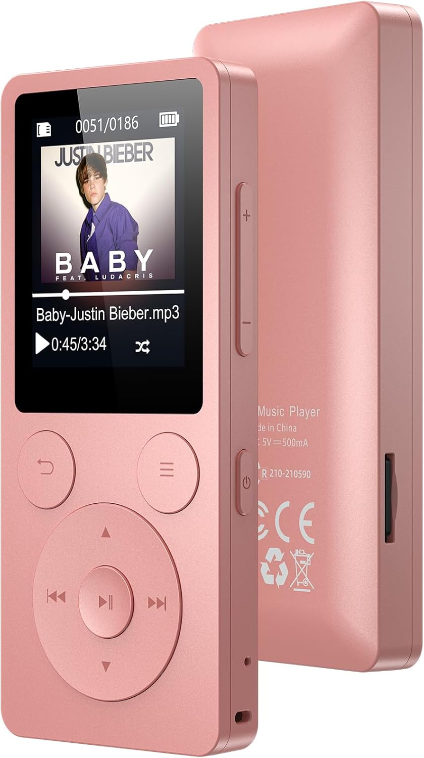 Lecteur MP3 32Go Bluetooth 5.3 - Baladeur Portable 37g avec Boutons Physiques, Haut-Parleur, Radio FM, Enregistreur Vocal, Extension 128 Go Max, Idéal pour Sport, Voyage, Enfants (Écouteurs Inclus)