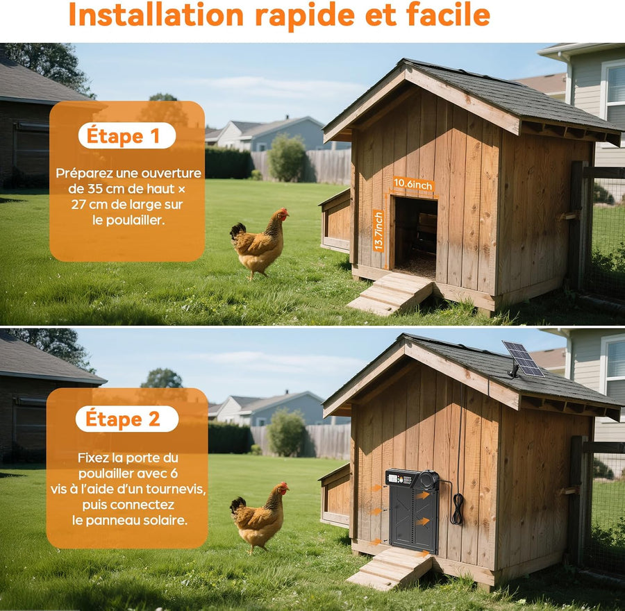 Grande Porte Automatique Poulailler Solaire, Porte Automatique Poulailler en Aluminium avec Minuterie, Télécommande, Fonction Anti-pincement, Écran LCD Étanche