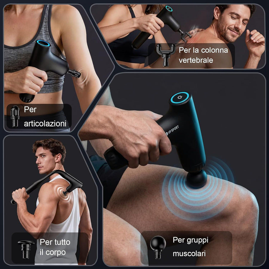 Pistolet de Massage Dos 50cm pour Auto-Massage&Massage Tissus Profonds pour Récupération,Design 3 Sections,Force 7kg Percussion Turbo,4 Têtes,Silencieux,Charge Type-C