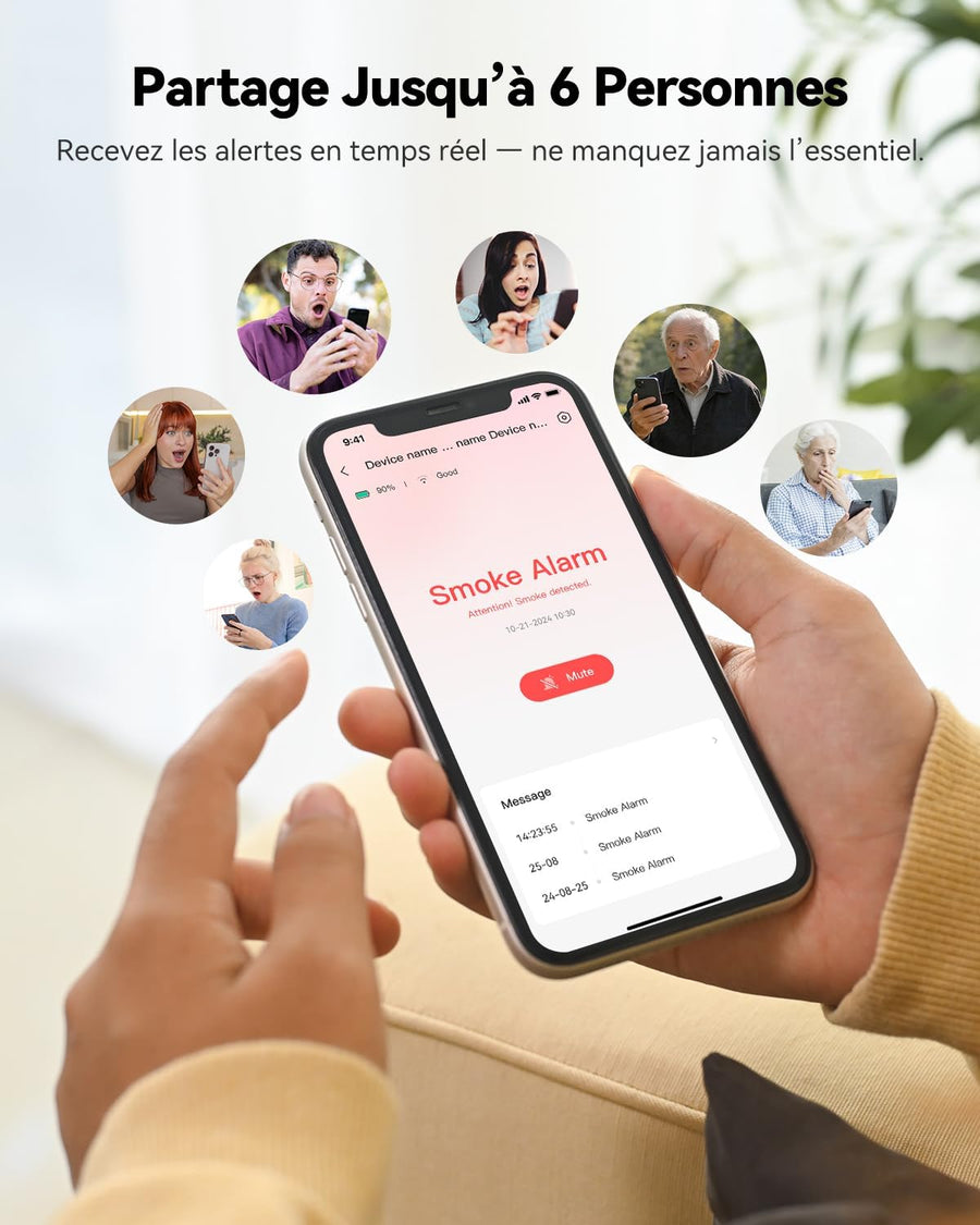 Détecteur de Fumée WiFi Intelligent EN14604, Batterie 5 Ans, Sirène 85 DB, Alarme Incendie Synchronisée Via Hub Zigbee (sans WiFi), Commande Via App, Alertes à Distance, Lot de 3 (Hub Inclus)
