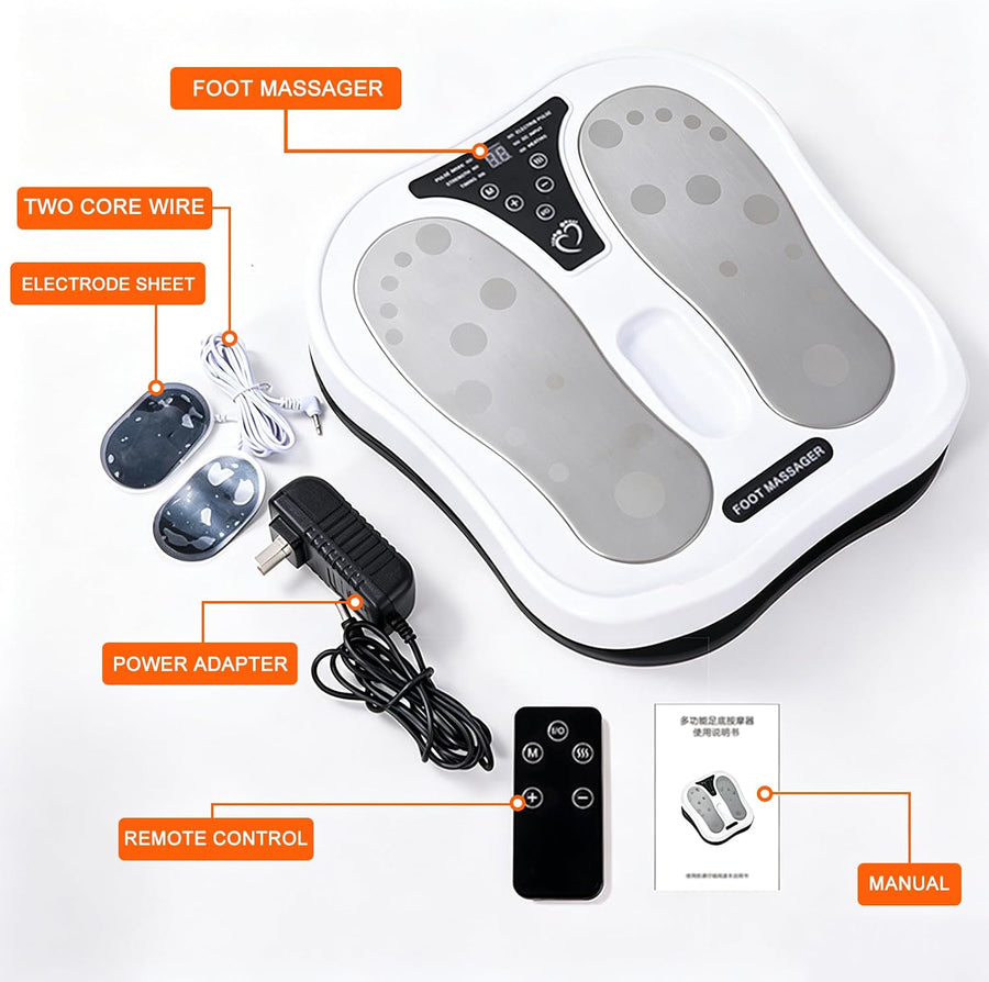 Stimulateur Circulatoire Électrique, Appareil de Massage Électrique avec EMS et TENS, avec 15 Modes & 50 Intensités et 2 Électrodes pour Soulager la Douleur et Favoriser la Circulation