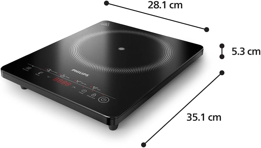 Philips Plaque à induction Série 3000 - Plaque électrique portable, 8 niveaux de chauffe, 4 programmes de cuisson, puissance élevée de 2000W, avec arrêt automatique, Écran tactile (HD5830/90)