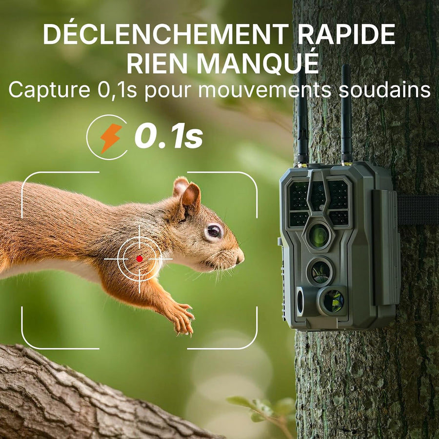 GardePro E8 2.0 Pro 4K Camera de Chasse WiFi, Batterie de 7800 mAh | Portée WiFi de 50 Mètres, 64MP Caméra de Chasse Connectée Telephone, Camera Vision Nocturne Animaux Exterieur