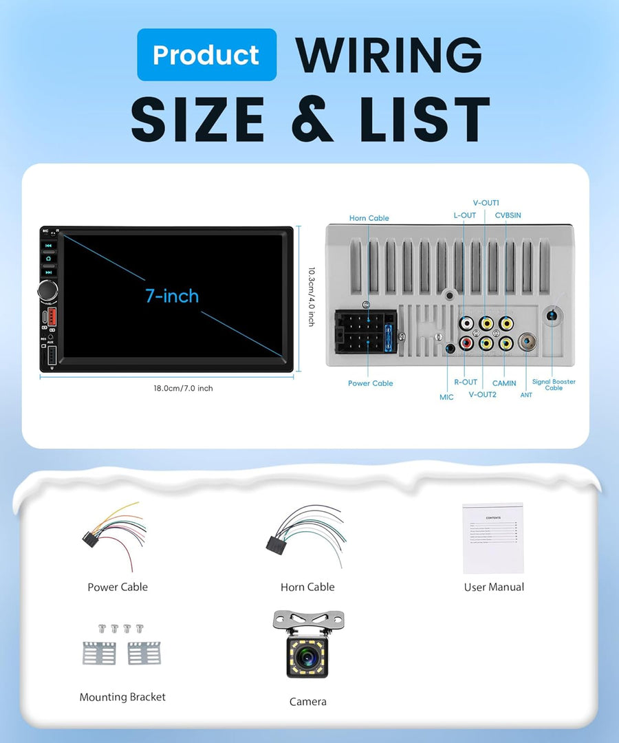 Carplay Autoradio 2 Din avec You-Tube Android Auto, 7 Pouces Écran Tactile Autoradio Double Din avec iOS/Android Mirror Link Bluetooth FM Radio USB/EQ/AUX Commande au Volant Caméra de Recul