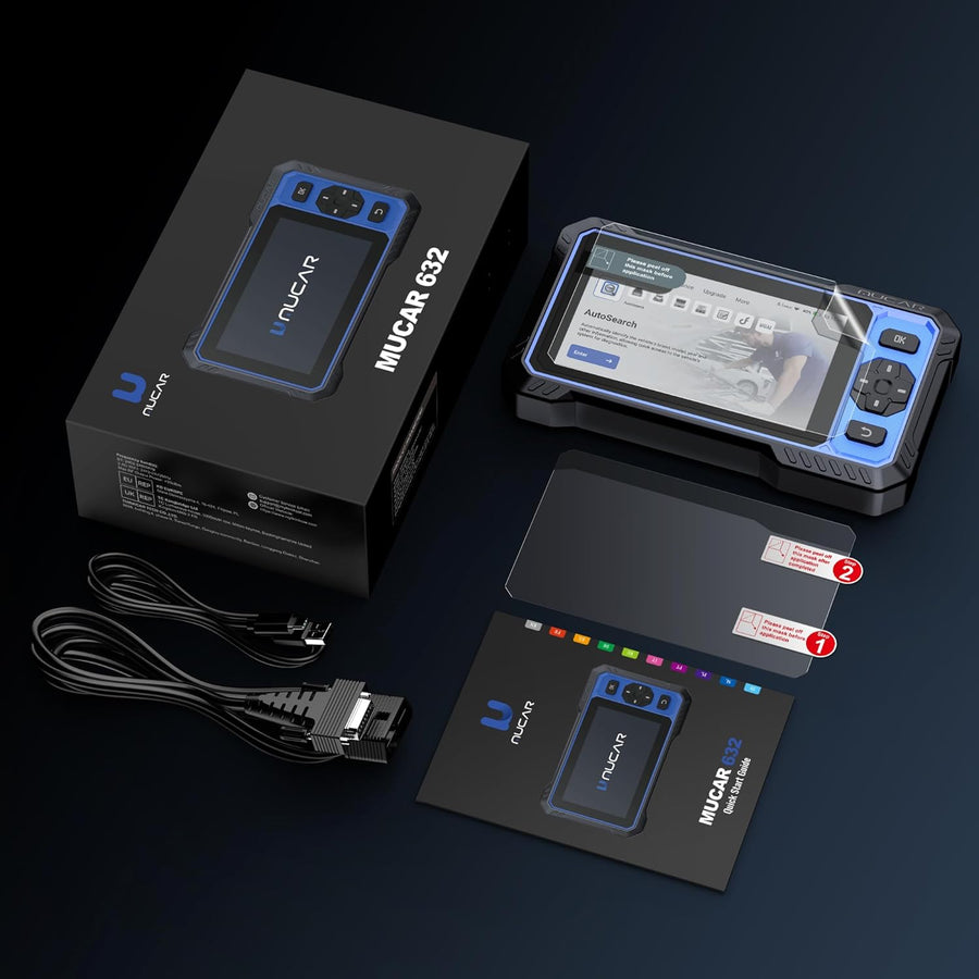 Scanner bidirectionnel MUCAR 632 assisté IA OBD2, 15 réinitialisations ABS/SRS/INJEC/Huile/SAS/TPMS, Diagnostic 4 systèmes, Tests Actifs, AutoAuth, Can FD, AutoVIN, mises à Jour gratuites à Vie