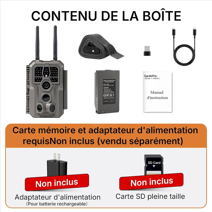 GardePro E8 2.0 Pro 4K Camera de Chasse WiFi, Batterie de 7800 mAh | Portée WiFi de 50 Mètres, 64MP Caméra de Chasse Connectée Telephone, Camera Vision Nocturne Animaux Exterieur