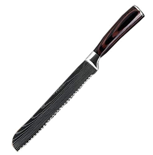 Couteau de Cuisine Professionnel Japonais Damas A Pain Lame 20cm Acier Carbone Inoxydable
