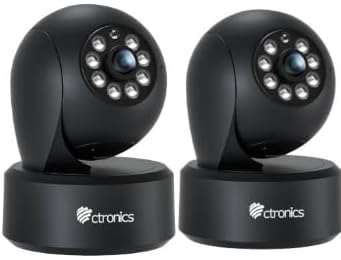 Lot de x2 Ctronics Caméra WiFi Intérieure 2.5K 4MP, WiFi 2.4/5GHz, PC & Smartphone, PTZ 355°/120°, 8 Positions Préréglées, Suivi Intelligent, Vision Nocturne Couleur, Audio Bidirectionnel