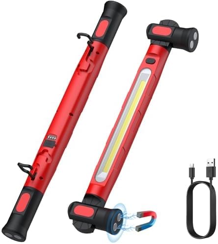 Lampe de Travail LED Rechargeable 6000 mAh 3000 LM Lampes d'Inspection avec Aimant et Crochet Lampe Pivotante pour Réparation Automobile avec 3 Modes de Luminosité