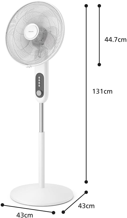 Philips Ventilateur sur pied Série 1000 - Puissant et silencieux, 38 dB, Hauteur réglable, Inclinable et rotatif, Minuterie BLANC