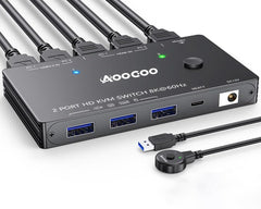 Commutateur KVM 2 ordinateurs 1 moniteur 8K à 60 Hz/4K à 120 Hz Commutateurs KVM HDMI Télécommande filaire, alimentation et câble USB 3.0 inclus