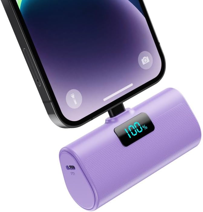 Mini Batterie Externe 5200mAh Power Bank 18W PD 3.0A Charge Rapide avec Voyant Charge VIOLET