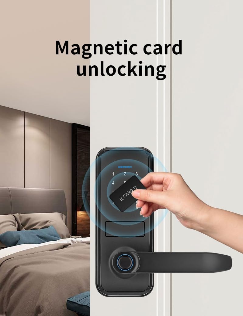 Smart Lock, Serrure de Porte d'Entrée Sans Clé Avec Poignée Noire Mate Sleek Mat, Clavier Électronique Deadbolt, Empreinte Digitale et Clavier Tactile, Verrouillage de Porte