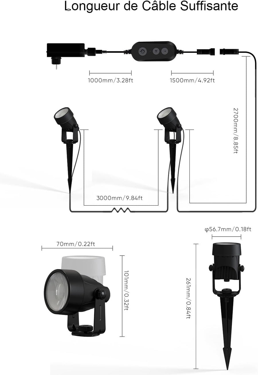 Spot LED Extérieur RGBW 12W, 4 Pièces Lampes Intelligentes avec Contrôle Vocal Alexa, 24V Étanche IP65 Projecteurs, APP/WiFi pour Jardin Paysager Allée Terrasse