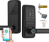 Smart Lock, Serrure de Porte d'Entrée Sans Clé Avec Poignée Noire Mate Sleek Mat, Clavier Électronique Deadbolt, Empreinte Digitale et Clavier Tactile, Verrouillage de Porte