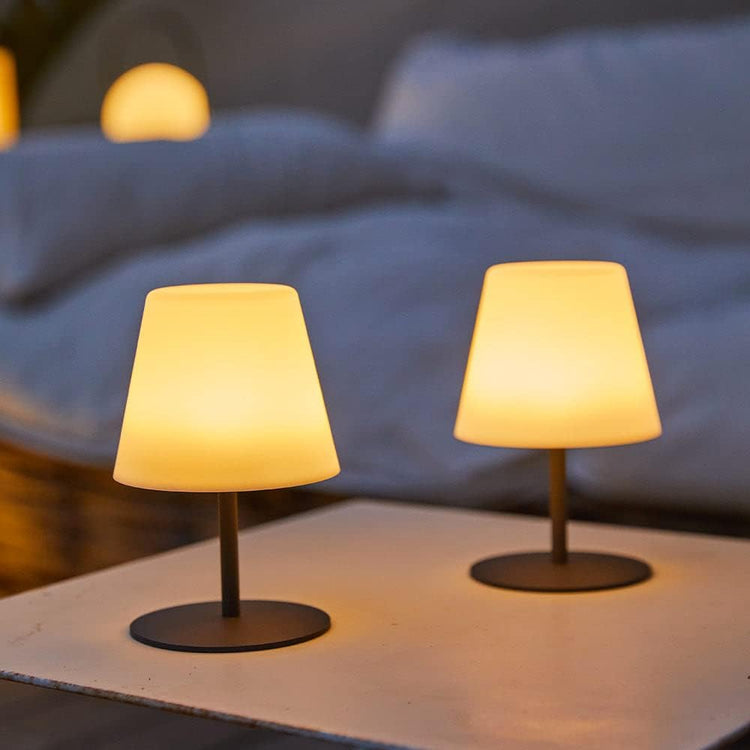 Lot de x2 Lampes de Table Sans Fil Pied en Acier Gris LED Blanc Chaud/Blanc Dimmable TWINS H16cm