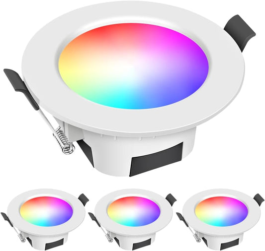 Lot de x4 Spot LED Encastrable Dimmable 5W RGB Smart Bluetooth Luminosité 2700K-6500K 350LM