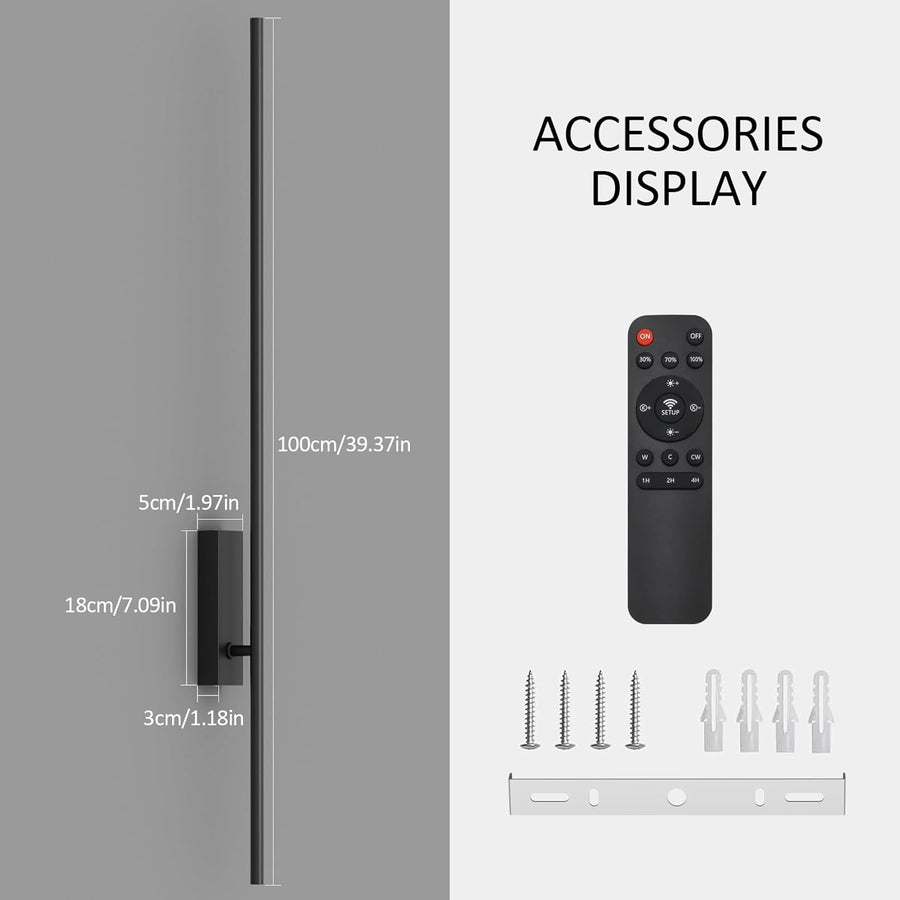 Lot de x2 Appliques Murale LED avec Télécommande Noir - 100 cm, 28 W, 3000 K-6000 K, avec Fonctions de Variation d'Intensité et de Minuterie