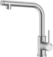 Mitigeur Robinet Cuisine - Robinetterie Evier Escamotable avec Douchette,Pivotant à 360,Deux Types de Jet d'eau,Acier Inoxydable,Forme en L Monolevier pour 1 Trou,Hauteur 27,3 cm NICKEL